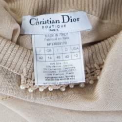 Christian Dior Beige Silk and Merino Blend High Collar Sleeveless Beaded Top L