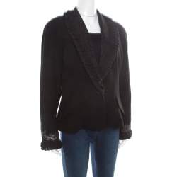 Pre Owned Dior Boutique Black Wool Ruffled Lace Collar and Cuff Detail Jacket XL