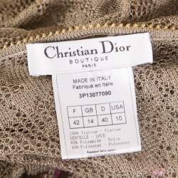 Dior Boutique Lace Olive Green Perforated Knit Lace Insert Buttoned Cardigan L