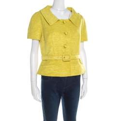 Christian Dior Lime Green Ribbed Cotton Belted Peplum Jacket L