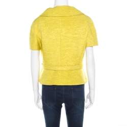 Christian Dior Lime Green Ribbed Cotton Belted Peplum Jacket L