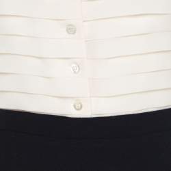 Pre Owned Christian Dior Bicolor Pleated Silk Bodice Off Shoulder Pencil Dress L