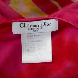 Christian Dior Pink and Yellow Printed Sheer Silk Wrap Top M