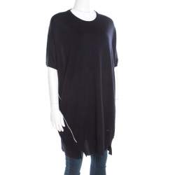 Dior Navy Blue Wool and Silk  Knit Contrast Piping Detail Oversized Tunic M