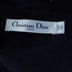 Dior Navy Blue Wool and Silk  Knit Contrast Piping Detail Oversized Tunic M