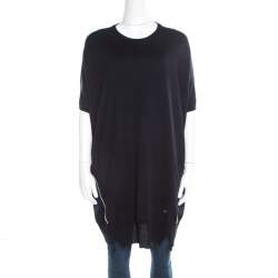 Dior Navy Blue Wool and Silk  Knit Contrast Piping Detail Oversized Tunic M