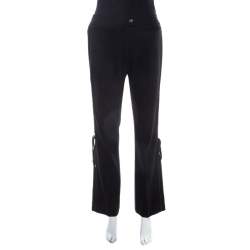 Dior Black Wool Braided Trim Flared Trousers L