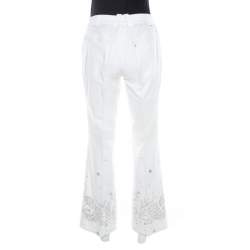 Dior White Cotton Paisley Sequin Embroidered Flared Jeans L