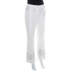 Dior White Cotton Paisley Sequin Embroidered Flared Jeans L