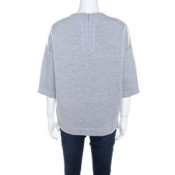 Pre Owned Dior Grey Neoprene Floral Embroidered Short Sleeve Oversized Jumper S 