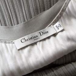 Dior Metallic Silver Lurex Knit Sleeveless Belted Dress M 