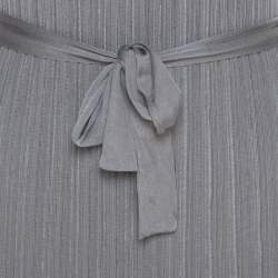 Dior Metallic Silver Lurex Knit Sleeveless Belted Dress M 