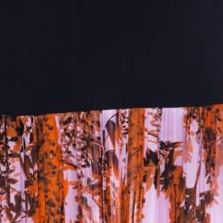 Dior Navy Blue and Lilac Floral Printed Silk Pleated Detail Mini Skirt M 