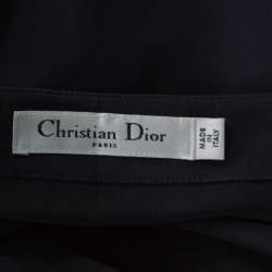 Dior Navy Blue and Lilac Floral Printed Silk Pleated Detail Mini Skirt M 