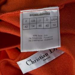 Dior Burnt Orange Silk Blend Scallop Neckline Belted Peplum Top L