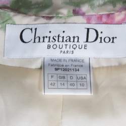 Christian Dior Beige Floral Print Silk Skirt Suit L