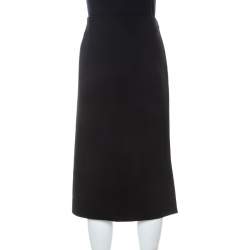 Christian Dior Black Textured Wool High Waist Pencil Skirt L