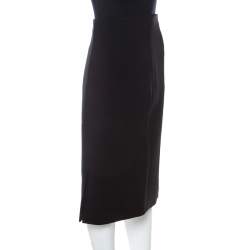 Christian Dior Black Textured Wool High Waist Pencil Skirt L