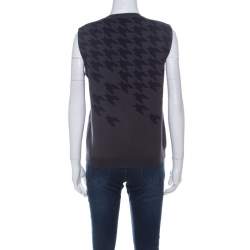 Dior Grey Wool Houndstooth Pattern Sleeveless Sweater L 