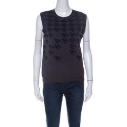 Dior Grey Wool Houndstooth Pattern Sleeveless Sweater L 