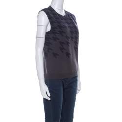 Dior Grey Wool Houndstooth Pattern Sleeveless Sweater L 