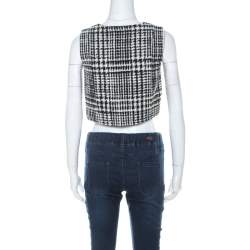 Pre Owned Dior Black & White Tweed Sleeveless Double Breasted Fold Over Crop Top S