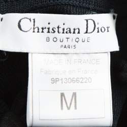 Dior Boutique Navy Blue Crochet and Lurex Knit Mandarin Collar Detail Maxi Dress M 