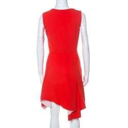 Pre Owned Dior Orange Silk Wool Asymmetric Hem Sleeveless Dress S