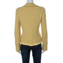 Pre Owned Christian Dior Yellow Wool Ribbon Tweed Fringe Trim Detail Jacket L