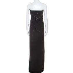 Dior Black Crepe Pleat Detail Embellished Strapless Gown M