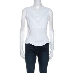 Pre Owned Dior White Cotton Scallop Detail Sleeveless Top S