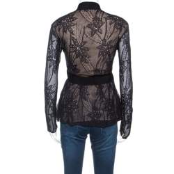 Pre Owned Christian Dior Black Lace Rib Trim Long Sleeve Top M