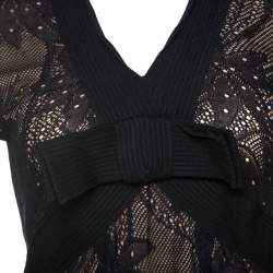 Pre Owned Christian Dior Black Lace Rib Trim Long Sleeve Top M