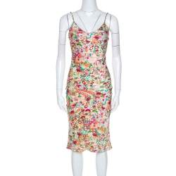 Christian Dior Multicolor Floral Print Silk Slip Dress S