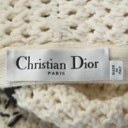 Pre Owned Christian Dior Off White Abstract Knit Chunky Belted Cardigan S 