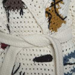 Pre Owned Christian Dior Off White Abstract Knit Chunky Belted Cardigan S 