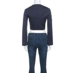 Dior Navy Blue Crepe Overlap Buttoned Cropped Blazer S