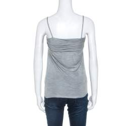 Pre Owned Dior Grey Silk Knit Floral Applique Detail Sleeveless Top S