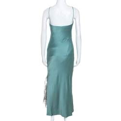Pre Owned Christian Dior Teal Crepe Contrast Lace Insert Slip Dress L