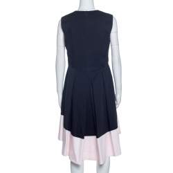 Pre Owned Christian Dior Black Cotton Sleeveless Contrast Hem Detail Dress M