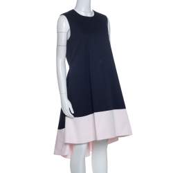 Pre Owned Christian Dior Black Cotton Sleeveless Contrast Hem Detail Dress M