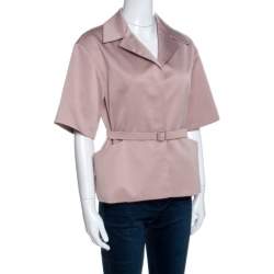 Pre Owned Christian Dior Blush Pink Silk Belted Top M