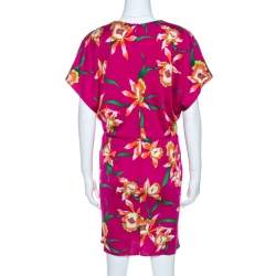 Pre Owned Dior Fuschia Floral Printed Silk Mini Dress L 