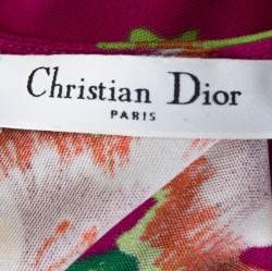 Pre Owned Dior Fuschia Floral Printed Silk Mini Dress L 