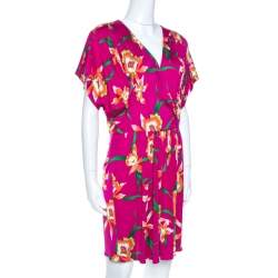 Pre Owned Dior Fuschia Floral Printed Silk Mini Dress L 