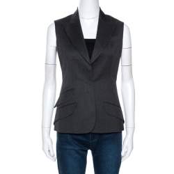 Christian Dior Grey Wool Gabardine Single Button Sleeveless Blazer S
