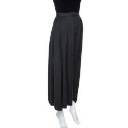 Pre Owned Dior Grey Wool Contrast Lace Panel Detail Wide Leg Pants S