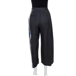 Pre Owned Dior Grey Wool Contrast Lace Panel Detail Wide Leg Pants S