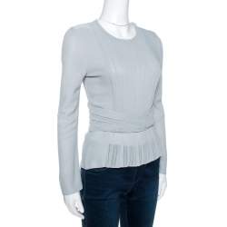 Pre Owned Dior Grey Pointelle Knit Ruched Detail Top M