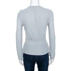 Pre Owned Dior Grey Pointelle Knit Ruched Detail Top M